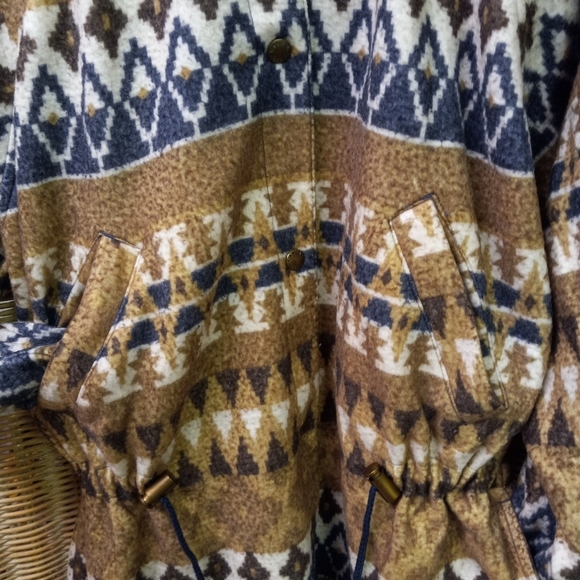 CASUAL Club Jacket Fleece Reversible Waterproof Beige Blue White Aztec Size S/36 - Picture 5 of 12